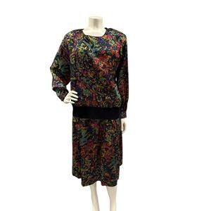 Vintage KE II by Gianna Skirt Set Women’s Long Sleeve Abstract Print Sz 10/14